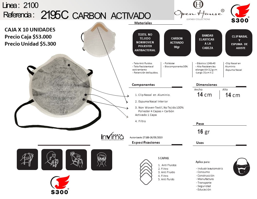 PARTICLE RESPIRATOR WITH ACTIVATED CARBON 2195C - BOX OF 10