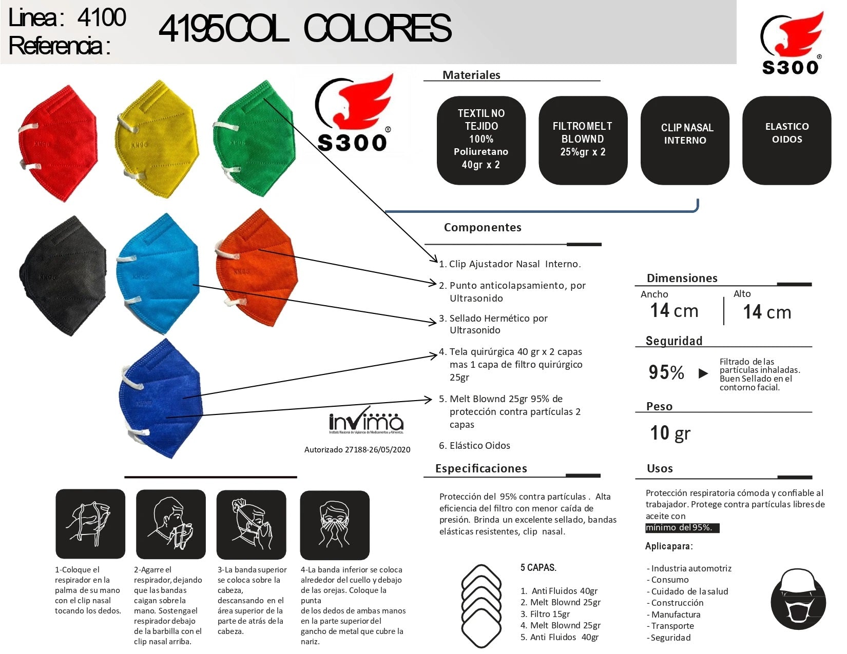 4195 RESPIRATOR STRONG COLORS (Minimum quantity 30 units) CHOOSE YOUR FAVORITE COLORS HERE. 👇👇
