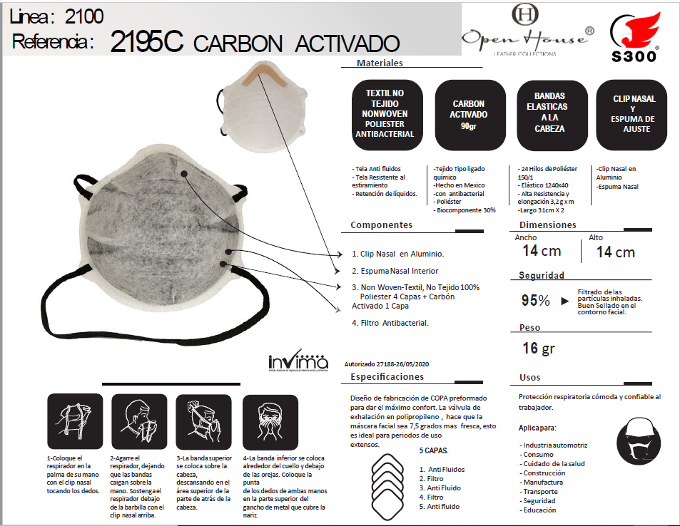 PARTICLE RESPIRATOR WITH ACTIVATED CARBON 2195 GREY - BOX OF 10